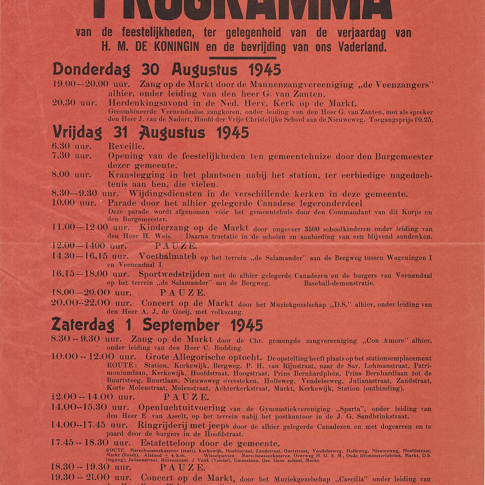 Programma bevrijdingsfeest 30 augustus 1945
